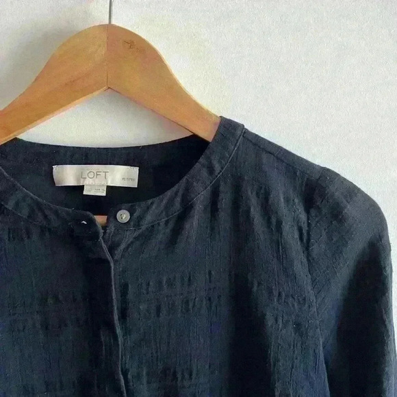 LOFT Baby Doll Navy Blue Boho Bohemian Sheer Bell Sleeves Blouse XXS Petite - Picture 4 of 11